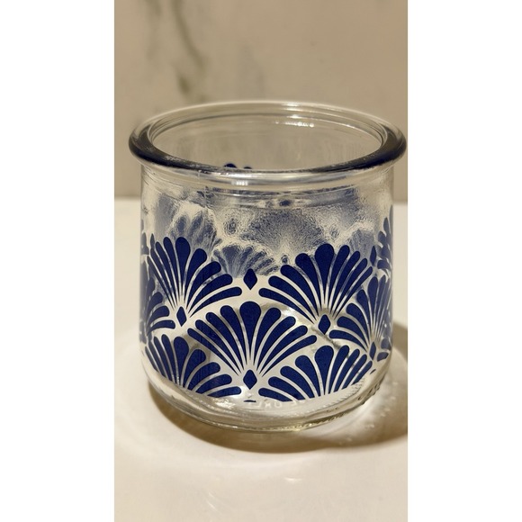 The Unbranded Brand Other - 1 Vintage Oui Yogurt Single Serving Cup Clear Glass w/ Blue Fan Motif  Cup H5